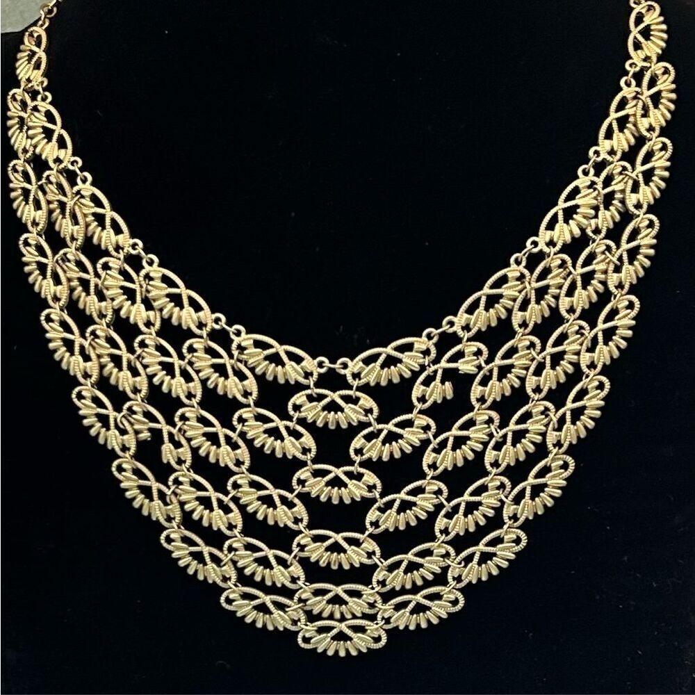 Vintage Turkish Bib Statement Necklace Gold-tone Fire Flies Chainmail Adjustable - Picture 6 of 6